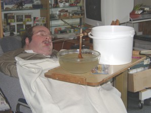 John mixing up some sugar syrup